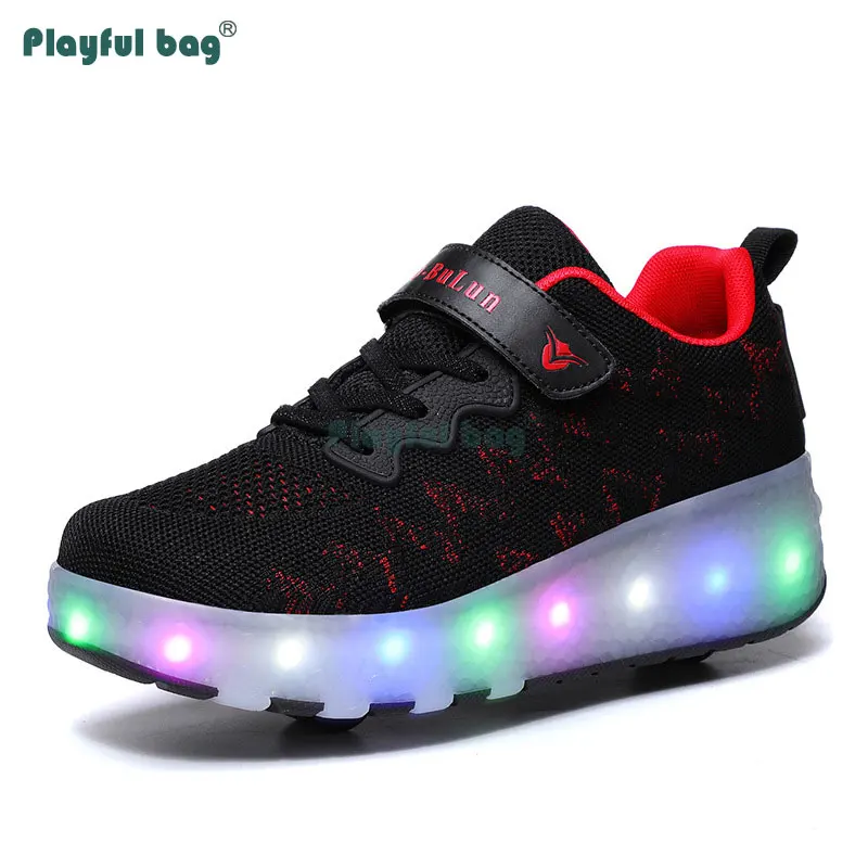 Zapatillas con ruedas LED para niños, zapatos deportivos de 2 ruedas con carga USB, patines para exteriores, AMB123 - imagen 3