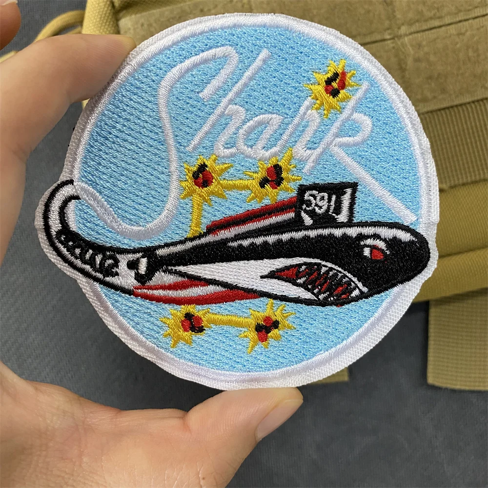 Parches bordados militares de USA Shark SSN 591 para ropa, Parche de submarino BC, gancho y bucle, mochila táctica, pegatina de insignia de moral - imagen 4