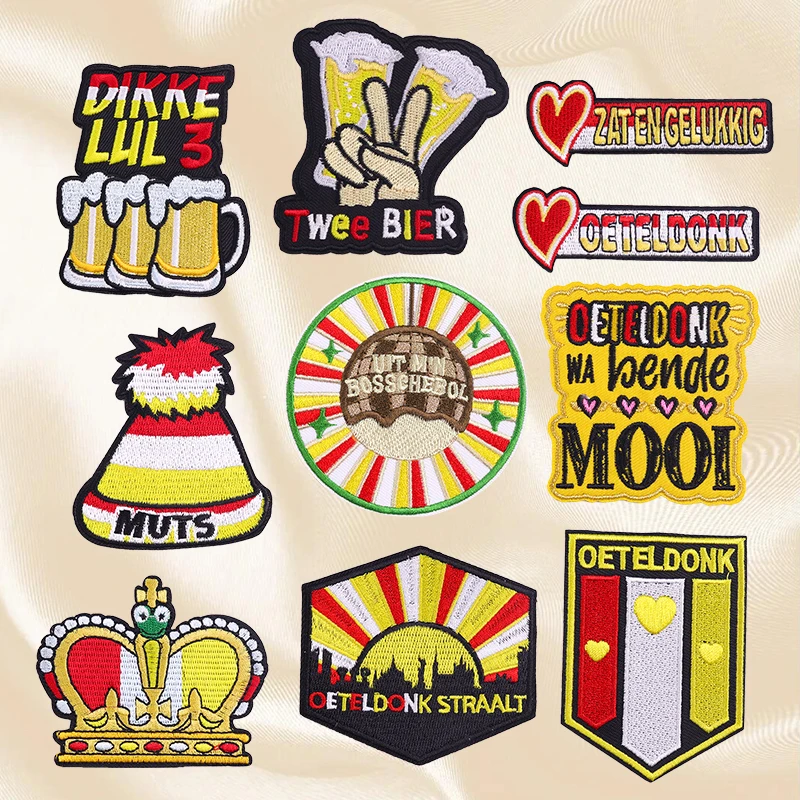 Juego de 10 Uds. De parches bordados con emblema Oeteldonk, parche de Carnaval de Países Bajos DIY, parches para planchar para ropa, sombreros, insignias de costura - imagen 2