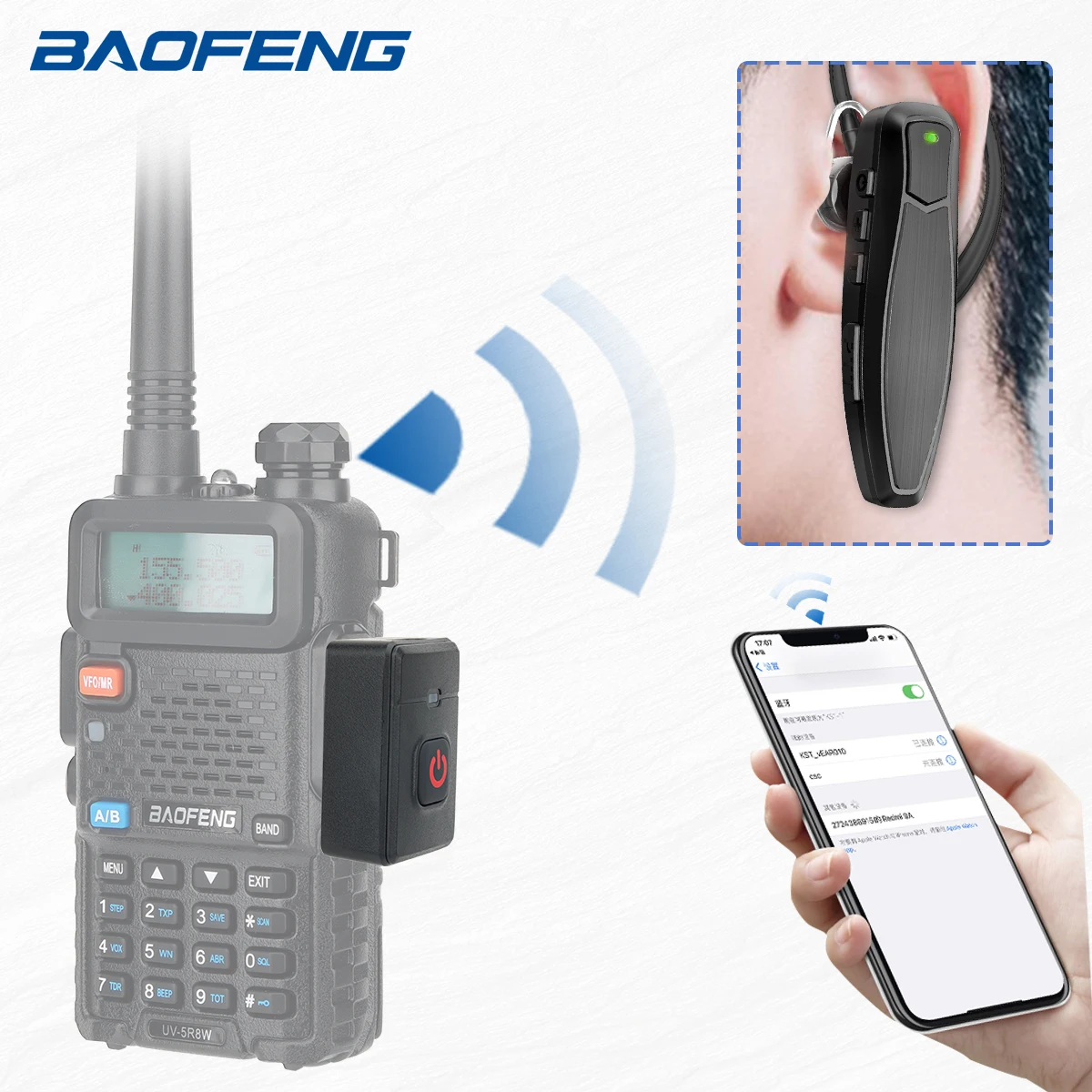ABBREE auriculares inalámbricos Bluetooth PTT auricular manos libres con para Baofeng UV 5R 82 21 13 17 888S Quansheng UV K5 (8) 5R Plus K6 - imagen 4