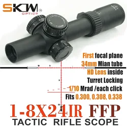 SKWoptics 1-8x24 FFP 34 mm Montaje de alcance, Primer alcance de rifle de caza en avión focal, mira óptica AR15, 0,1 MIL