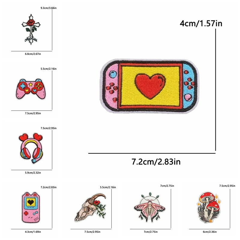 10 unids/lote, parches bordados para consola de juegos, auriculares, pegatinas bordadas a mano de amor, parches de hierro de dibujos animados para coser ropa DIY - imagen 2