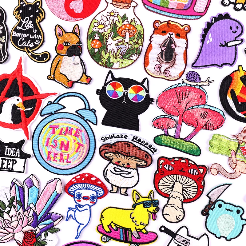Parche bordado de seta de Animal, Parche de gato de dibujos animados, parches termoadhesivos para ropa, pegatinas para ropa DIY - imagen 3
