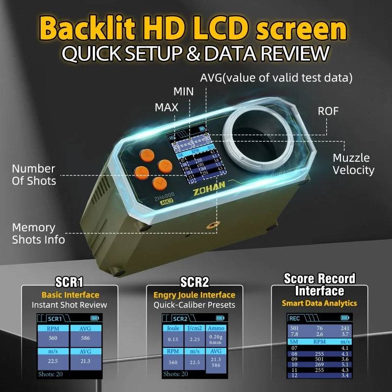 ZOHAN-cronógrafo Airsoft BBS, cronógrafo de Paintball, retroiluminación LCD, probador de velocidad de pistola Airsoft recargable para disparar - imagen 3