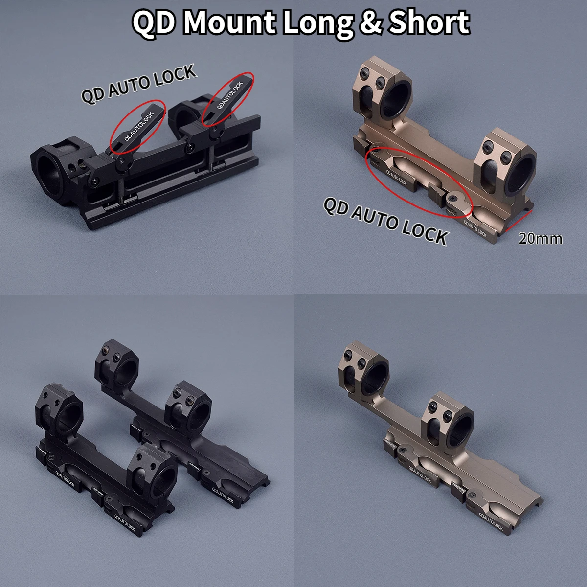 Montaje de alcance táctico AR15, 25,4mm, 30mm, Rifle GE, mira óptica automática, 1,5 1,93 QD, 20mm, carril Picatinny, anillos dobles - imagen 5