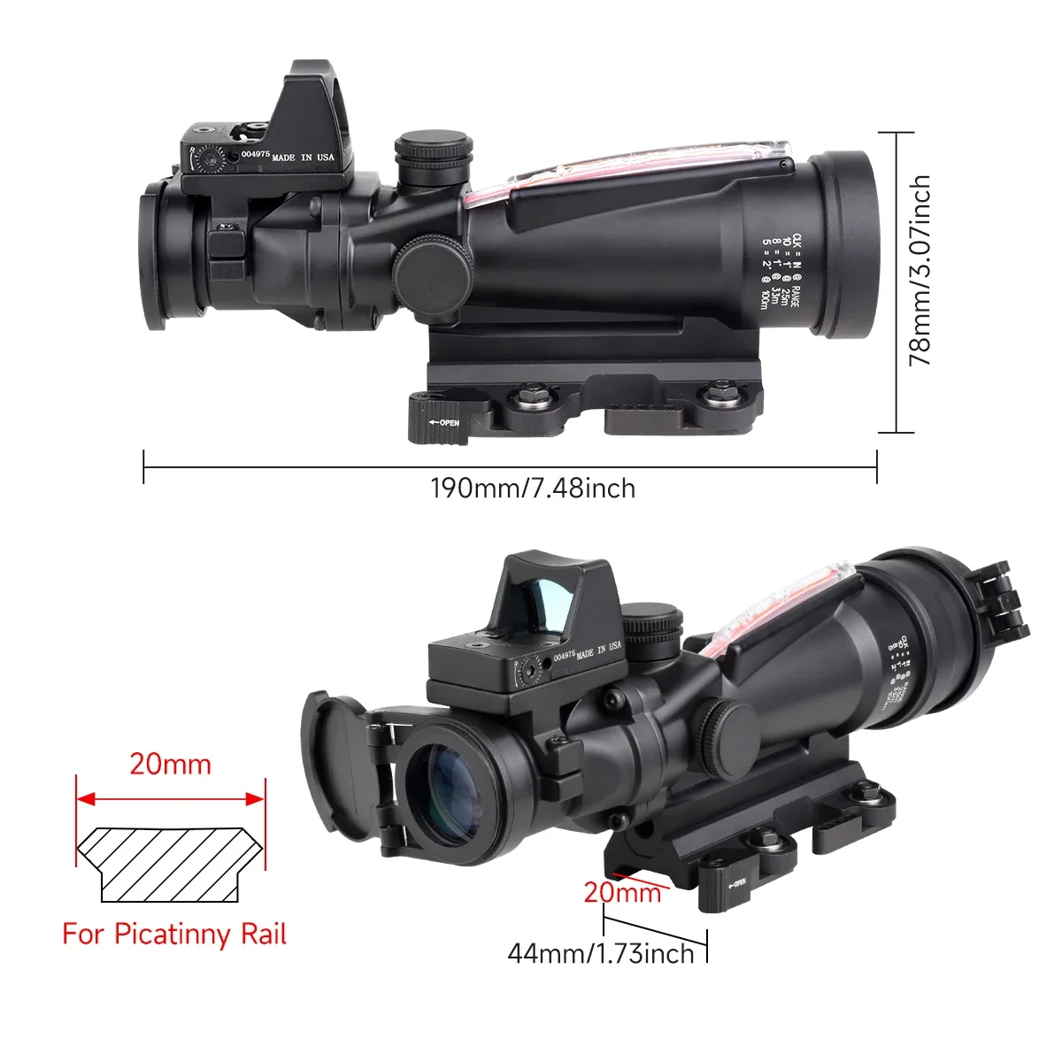 Mira telescópica de punto rojo, semicírculo/triangular, fibra de vidrio auténtica roja, óptica de grabado, caza, lupa, 1x35, 3,5x3,5/4x32, 5x35, semicírculo - imagen 5