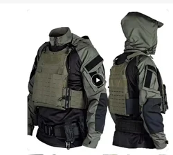 Camisa con cuello con capucha para hombre, camiseta táctica para senderismo y combate, camisas tácticas para hombre, ropa de caza para acampar y Paintball Airsoft