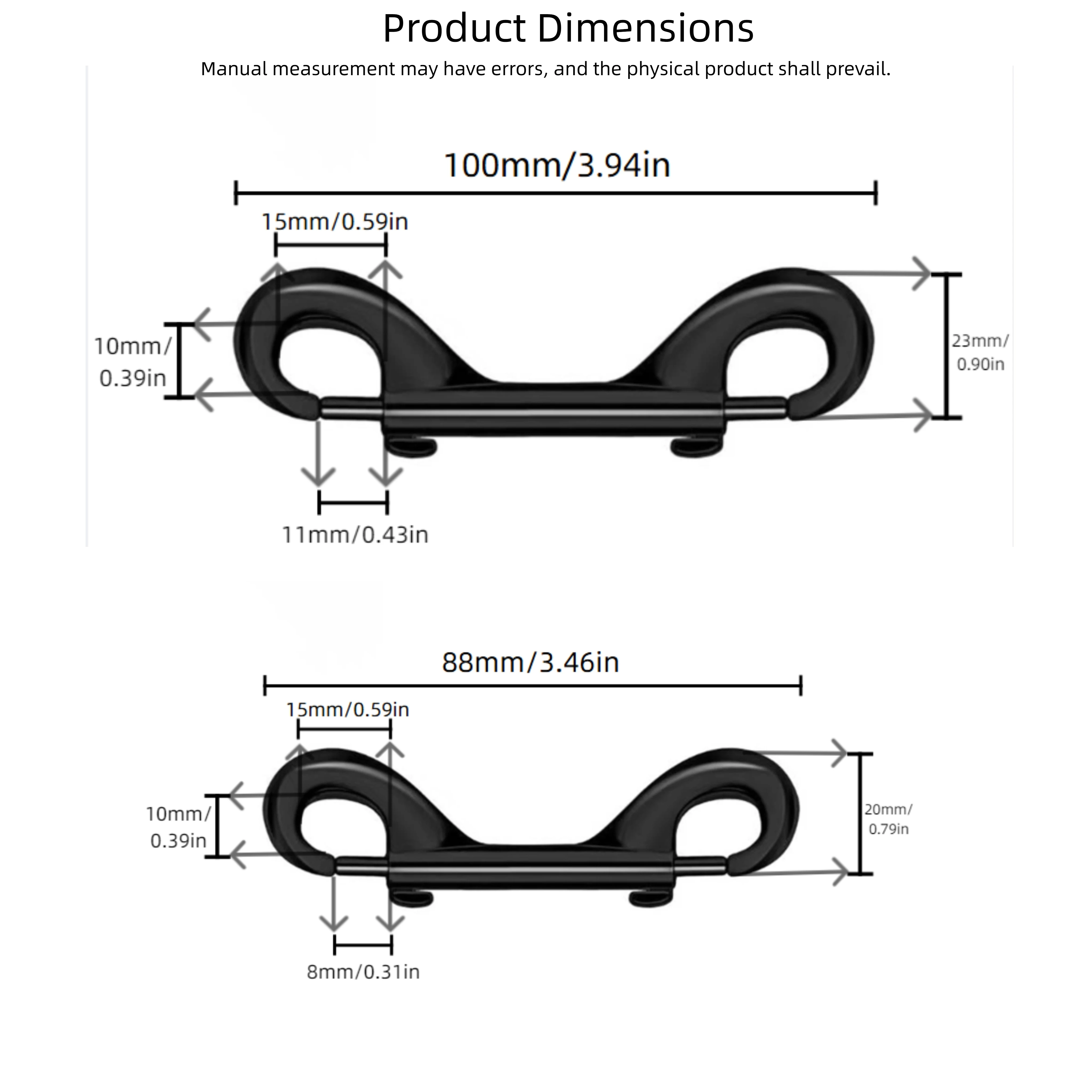 Mosquetón de doble punta de acero inoxidable 316 de 100 mm - Equipo de buceo para equipos subacuáticos - imagen 5