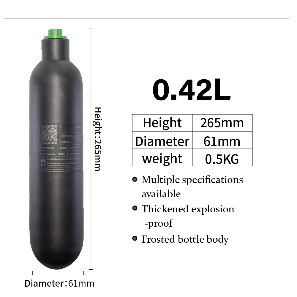 HEXGER 0.36L/0.42L/05L Cilindro De Fibra De Carbono, HPA Tanque De Mergulho, Garrafa De Mergulho, M18 * 1.5, 4500PSI, 300Bar - imagen 3