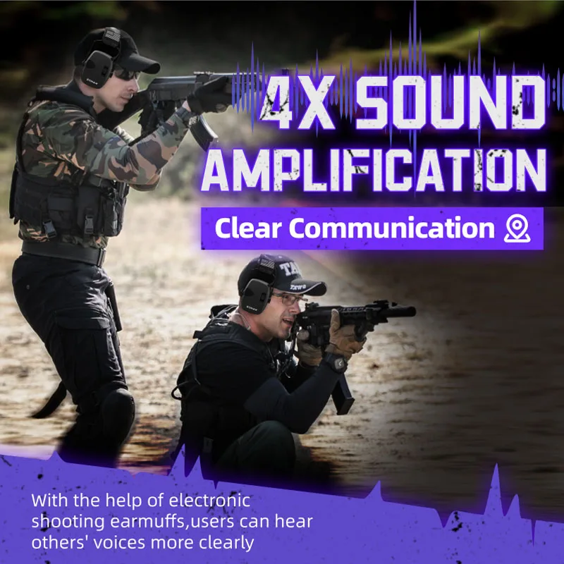 ZOHAN-orejeras electrónicas tácticas para tiro, caza, NRR, 25dB, protección auditiva con reducción de ruido, auriculares con amplificación de sonido 4X - imagen 2