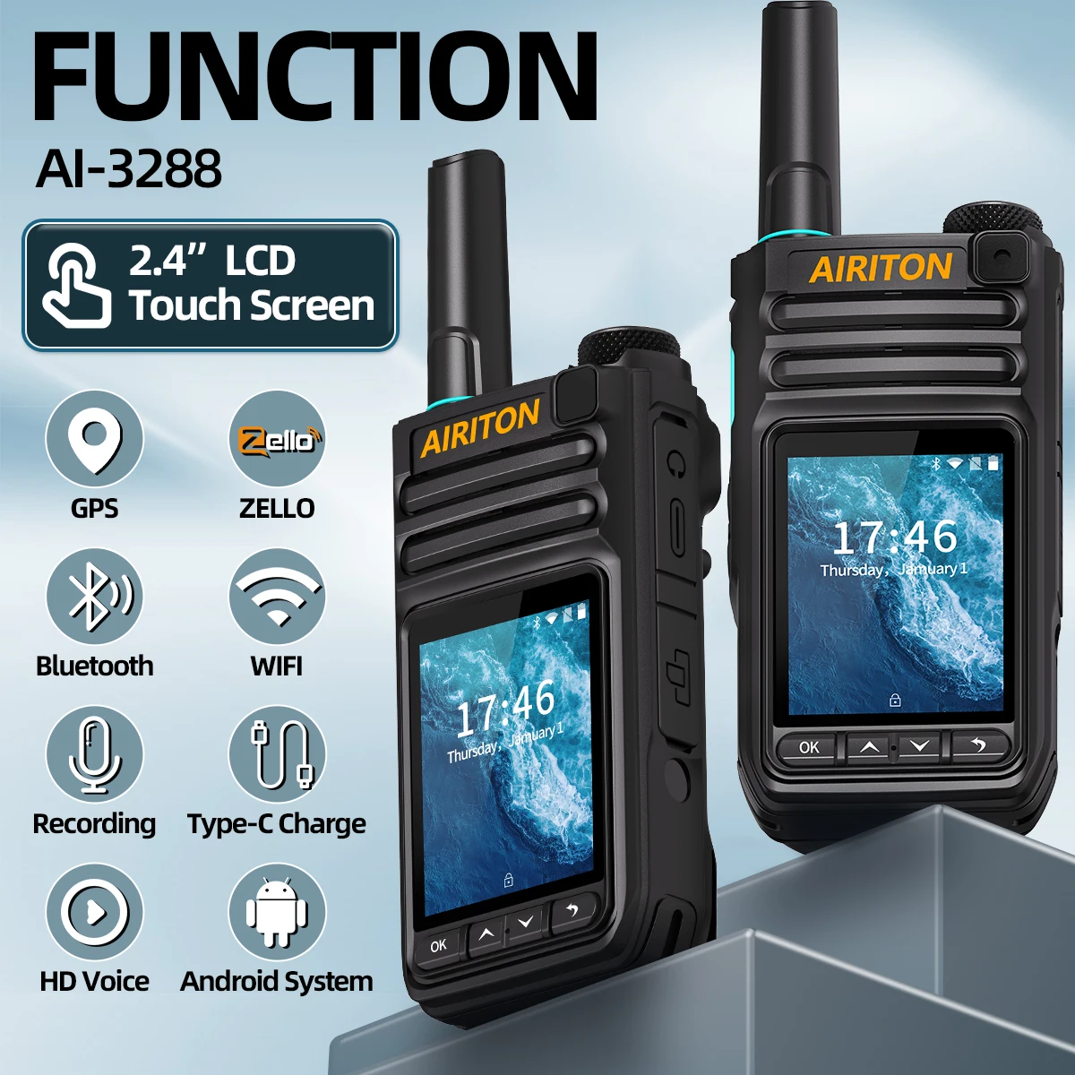 AIRITON AI-3288 ZELLO Walkie Talkie 2,4 "pantalla táctil GPS WIFI 2G 3G 4G Bluetooth grabación de distancia ilimitada Radio POC Global - imagen 2