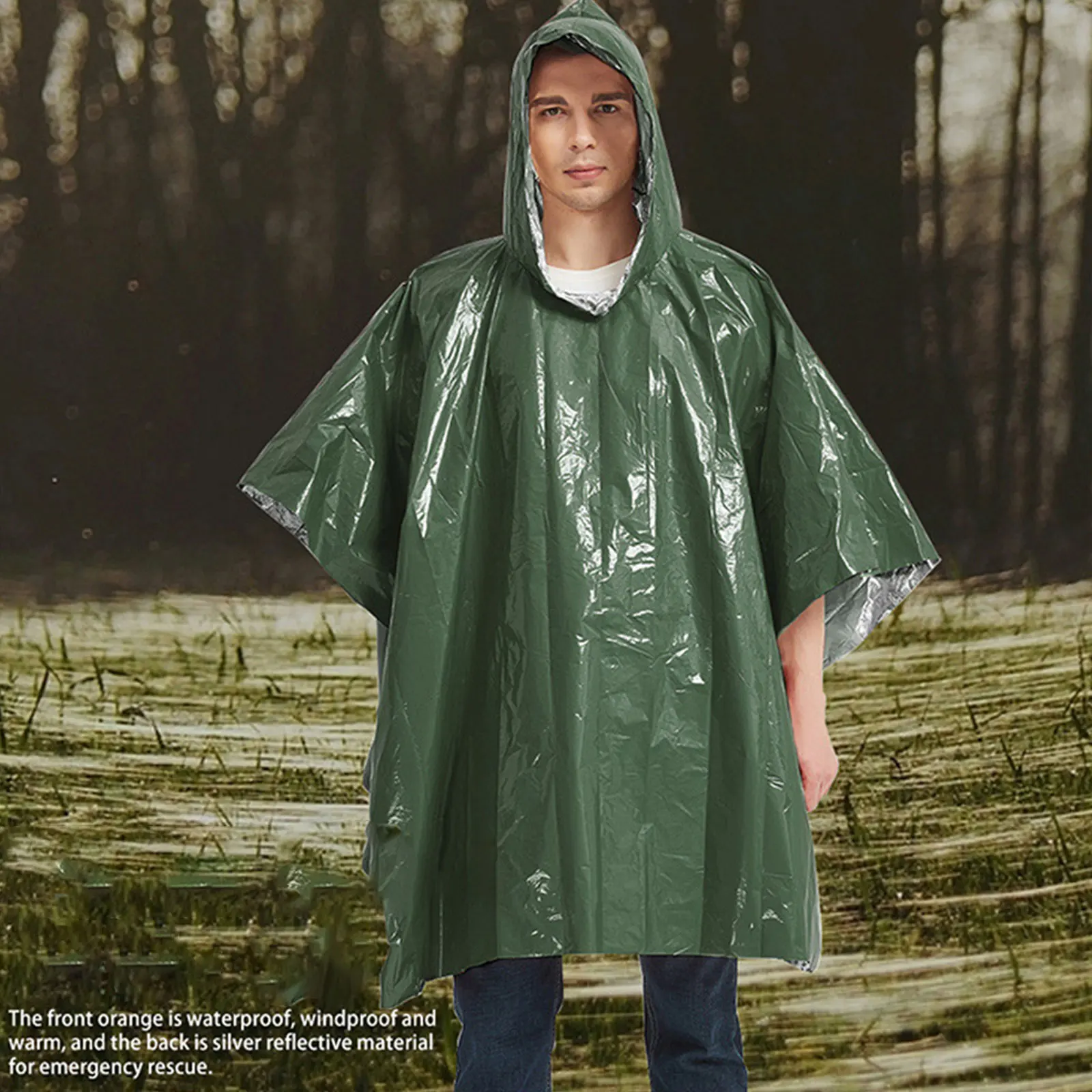 Poncho de lluvia de supervivencia de emergencia para senderismo y acampada, manta térmica, impermeable, reflectante de calor - imagen 4