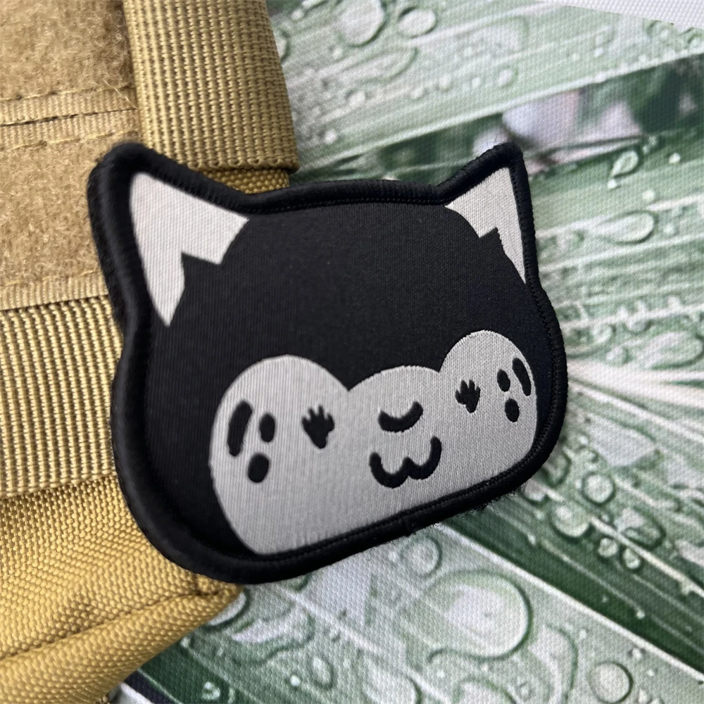 Parches tácticos de moral de gato sonriente de dibujos animados, insignia militar, etiqueta tejida, brazalete, mochila, pegatina de gancho y bucle - imagen 2