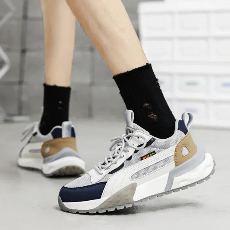 Zapatillas de deporte con cordones para hombre, zapatos vulcanizados transpirables 2024, zapatos de malla para correr al aire libre, Tenis masculinos resistentes al desgaste - imagen 5