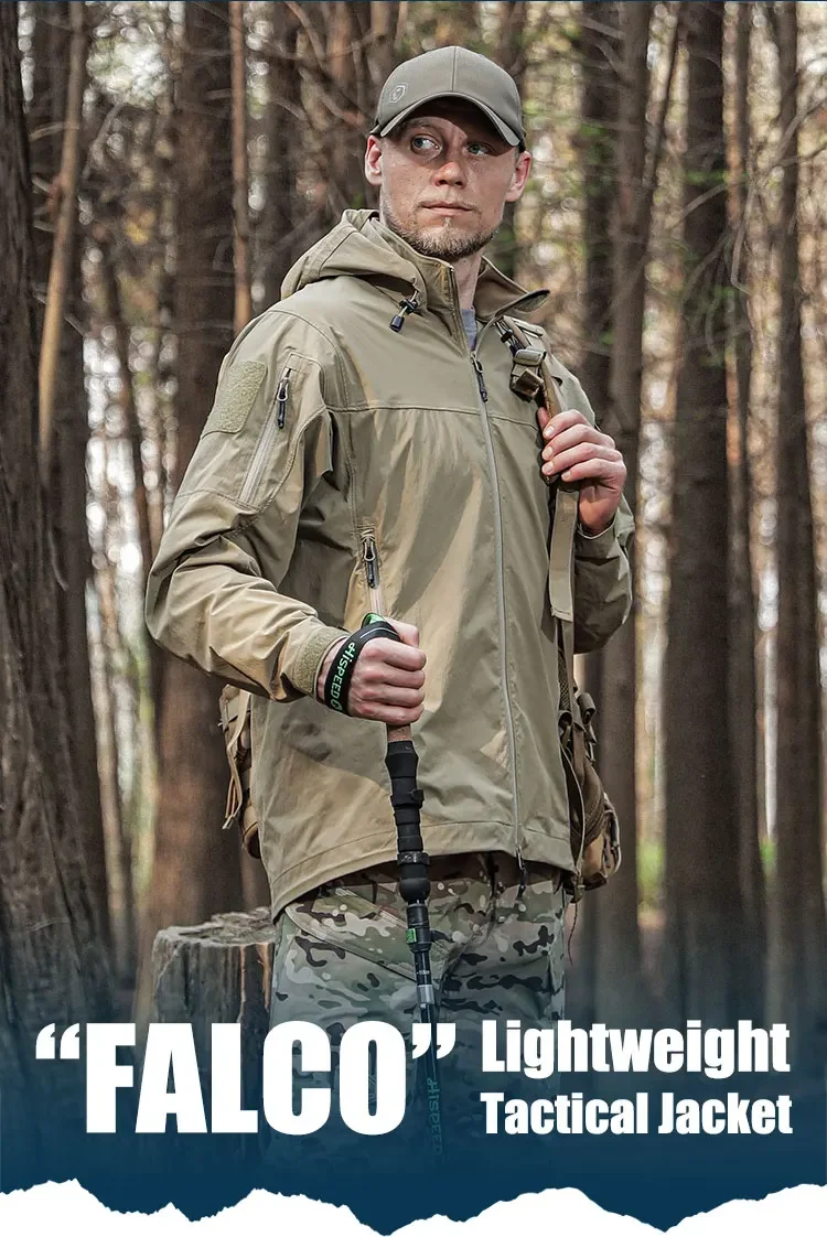 Vista frontal de la chaqueta táctica Emersongear Falco en color verde