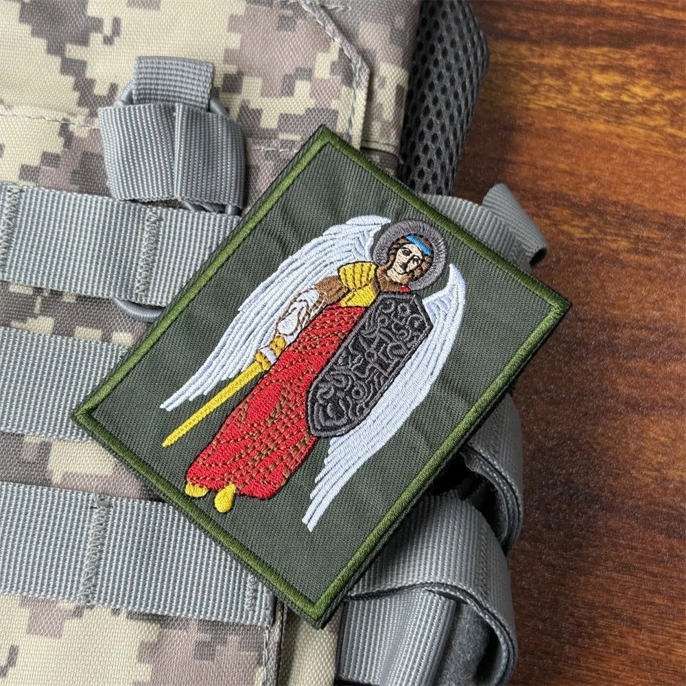 Parches de insignia de moral de Arcángel Michael Save and Save, pegatina de mochila con gancho y bucle bordado de Chevron táctico militar - imagen 4