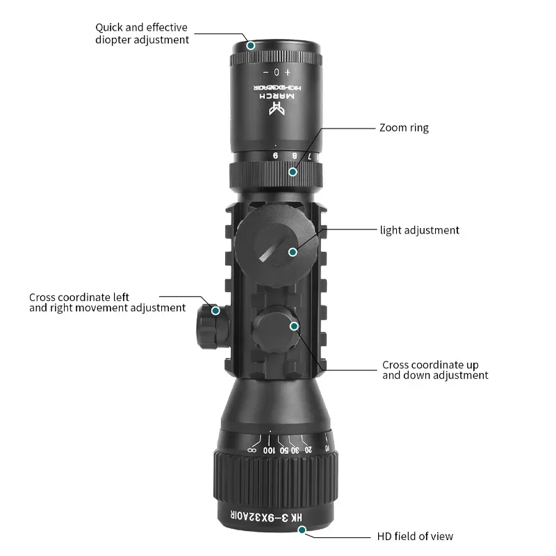 HK 3-9X32AOIR táctico rojo verde Cruz caza táctica óptica mira telescópica Airsoft accesorios colimador vista 20mm montaje en riel - imagen 2