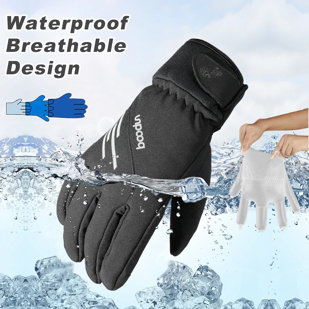 Guantes de esquí Thinsulate para invierno, resistentes al agua, a prueba de golpes, térmicos, al aire libre para ciclismo, dedo completo - imagen 3