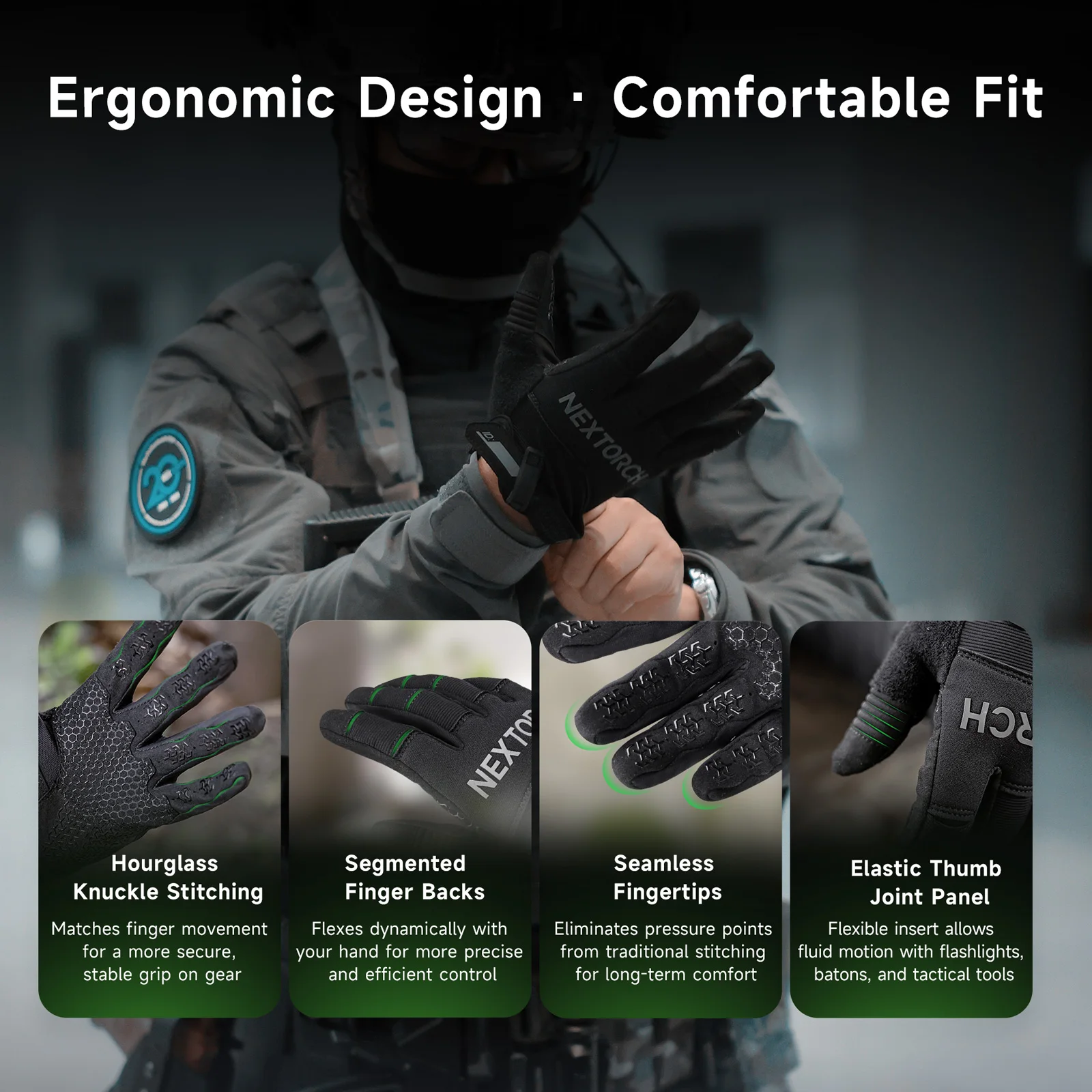 NEXTORCH Guantes tácticos Airsoft negro para hombre pantalla táctil - imagen 4