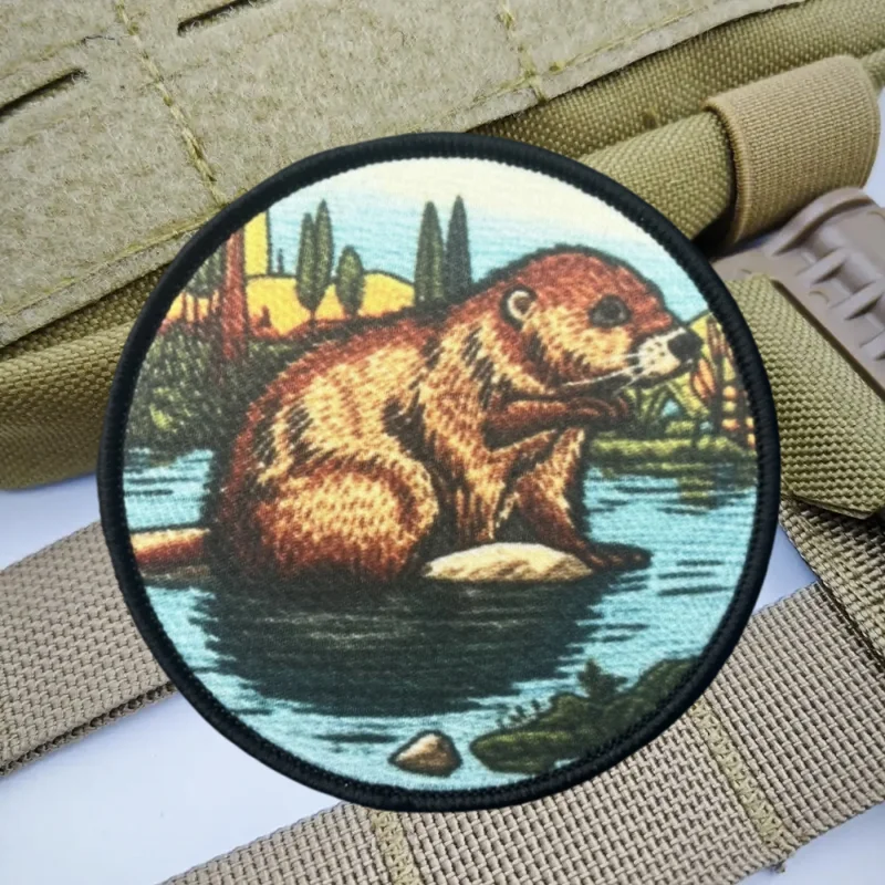 Parche estampado de castor en el estanque, chaleco táctico, insignia de moral con gancho y bucle, pegatinas decorativas para mochila, parches para brazalete para ropa - imagen 4