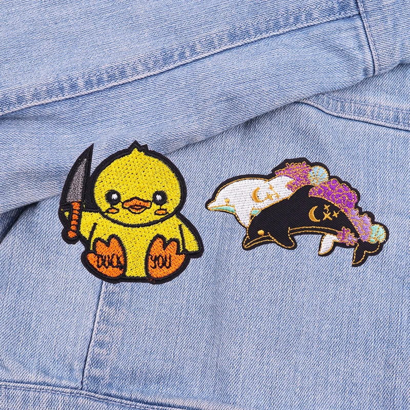 Nuevo parche bordado de animales pato gato Rana dinosaurio parche hierro en parches DIY parches de dibujos animados para ropa chaquetas pegatinas para coser - imagen 5