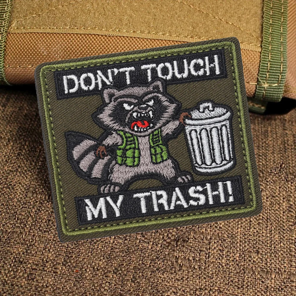 No tocar mi parche táctico de moral de basura, parche bordado con gancho y bucle de mapache divertido, insignia militar, brazalete, pegatinas para mochila - imagen 5