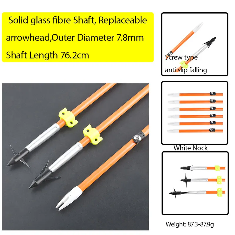 Arco de pesca con arco OD 7,8mm eje de flecha de fibra de vidrio sólido caza punta de flecha de púas para arco pesca al aire libre flecha de tiro con arco 6/12 Uds - imagen 2