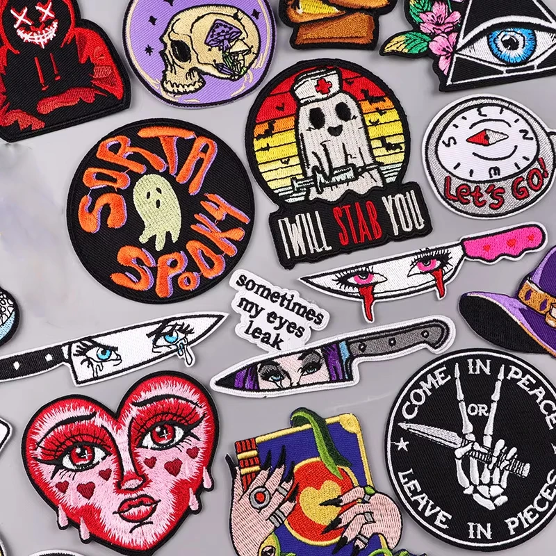 Parche bordado con cuchillo, parche Punk/fantasma, parches para planchar para ropa, parches termoadhesivos para ropa, pegatinas para coser estilo Horror - imagen 3