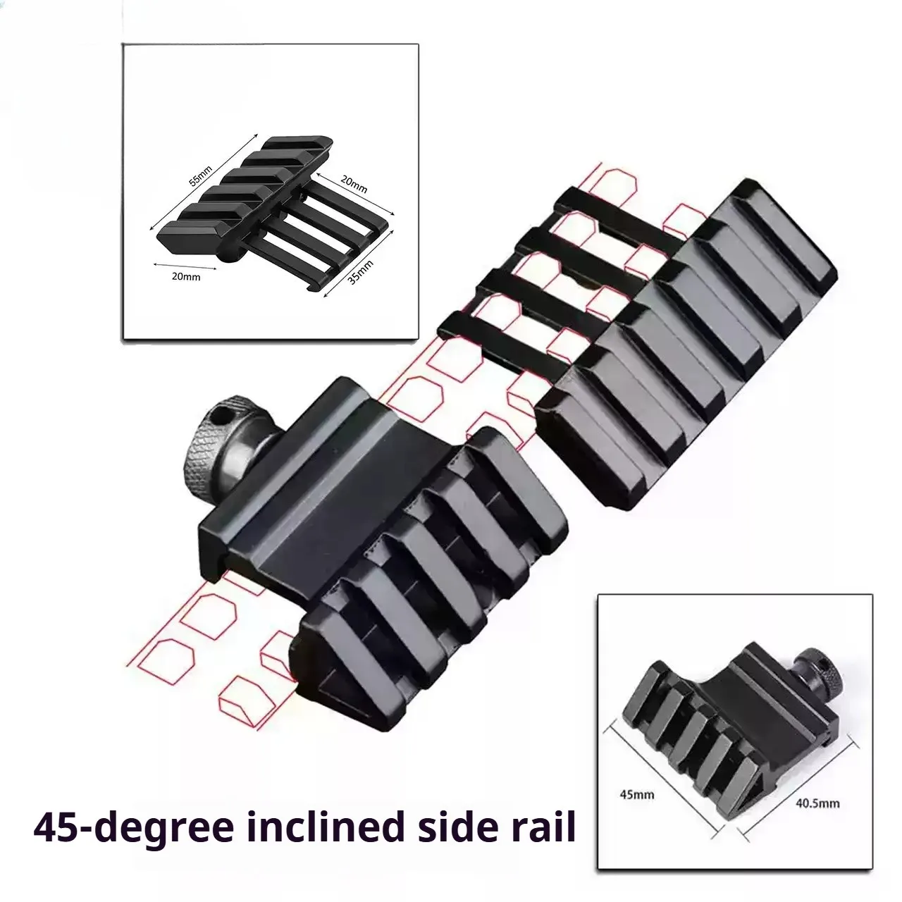 Riel lateral táctico de doble cara de 45 grados, base que aumenta la altura de 3 ranuras, soporte de metal, mira láser para linterna que aumenta la altura - imagen 2
