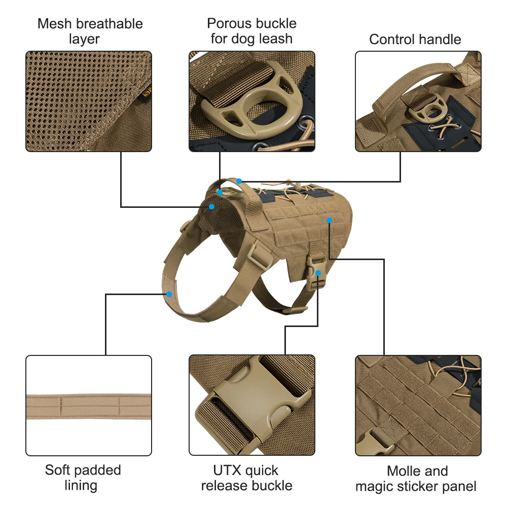 EXCELENTE ELITE SPANKER Arnés táctico para perros Chaleco de entrenamiento para perros Arnés para perros de policía para perros grandes, medianos y pequeños - imagen 3