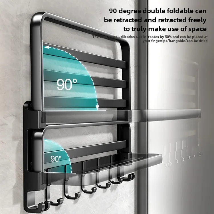 Soporte plegable de 50CM con gancho, soporte para toallas, montaje en pared, toallero de aluminio - imagen 2