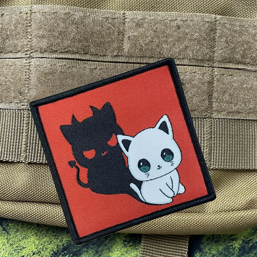 Parches de insignia de moral de gato Diablo, pegatinas de gancho y bucle tácticas de mochila, parches bordados - imagen 3