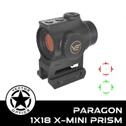 Alcance de prisma Paragon 1x18 de óptica vectorial |   15.1 °   FOV ancho y alivio de los ojos |   8 engranajes iluminados en rojo y verde |   Astigmatismo-Abrico ​