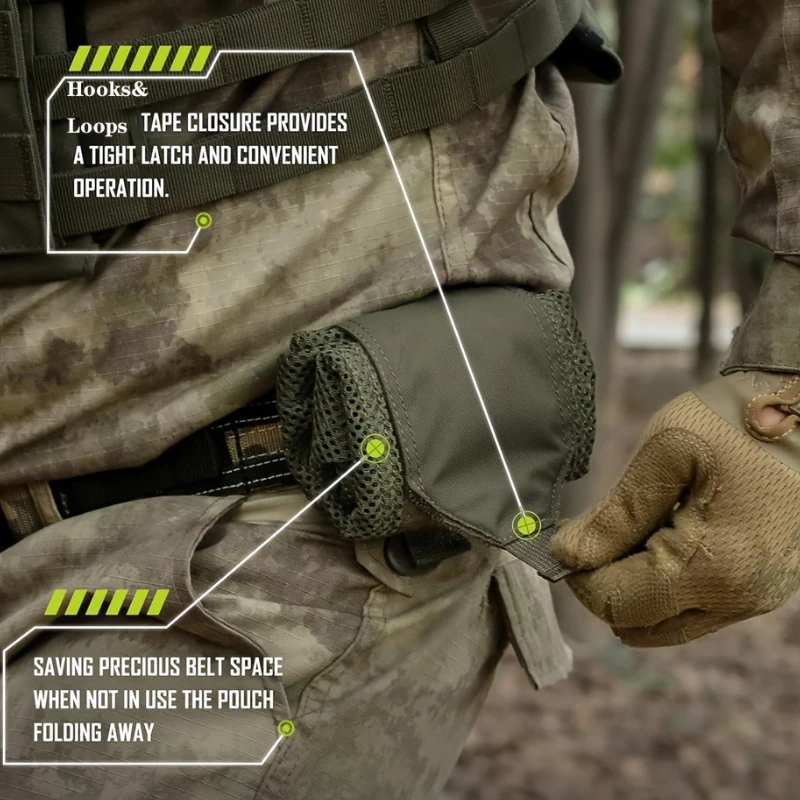Bolsa táctica Molle enrollable, malla plegable, Airsoft, caza, EDC, bolsillo para exteriores, cordón, revista, utilidad, riñonera plegable - imagen 5