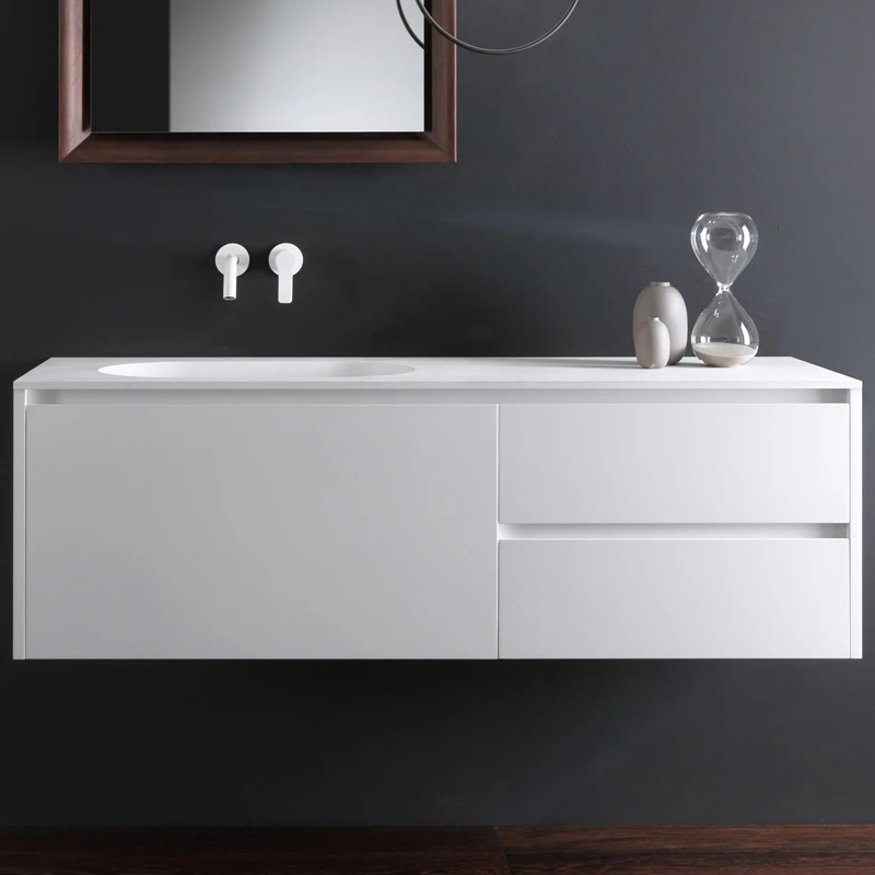 Mueble de baño de piedra artificial hecho a medida, combinación integrada, lavabo de pared, lavabo montado en la pared - imagen 4