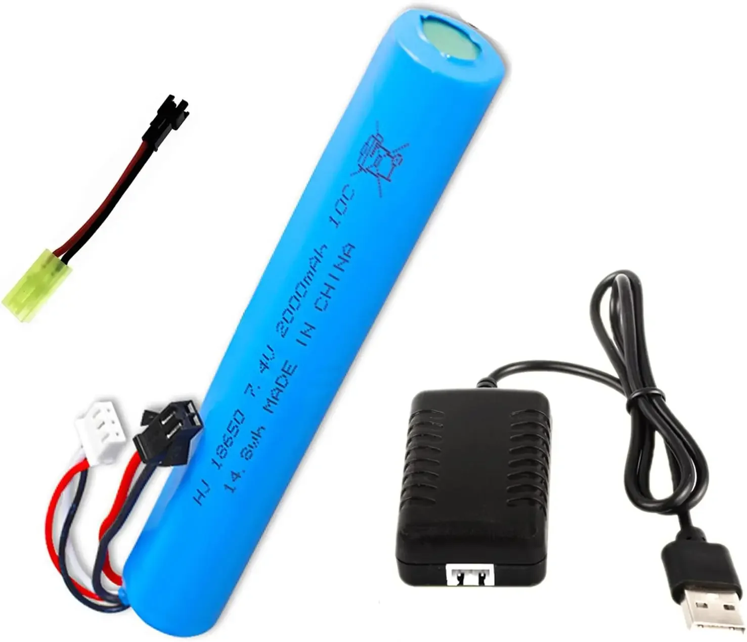 Batería de iones de litio de 7,4 V y 2000mAh para bola de agua eléctrica, juguetes neumáticos automáticos, pistola/pelota de Gel, pistola de juguetes, bola de salpicaduras eléctrica - imagen 2