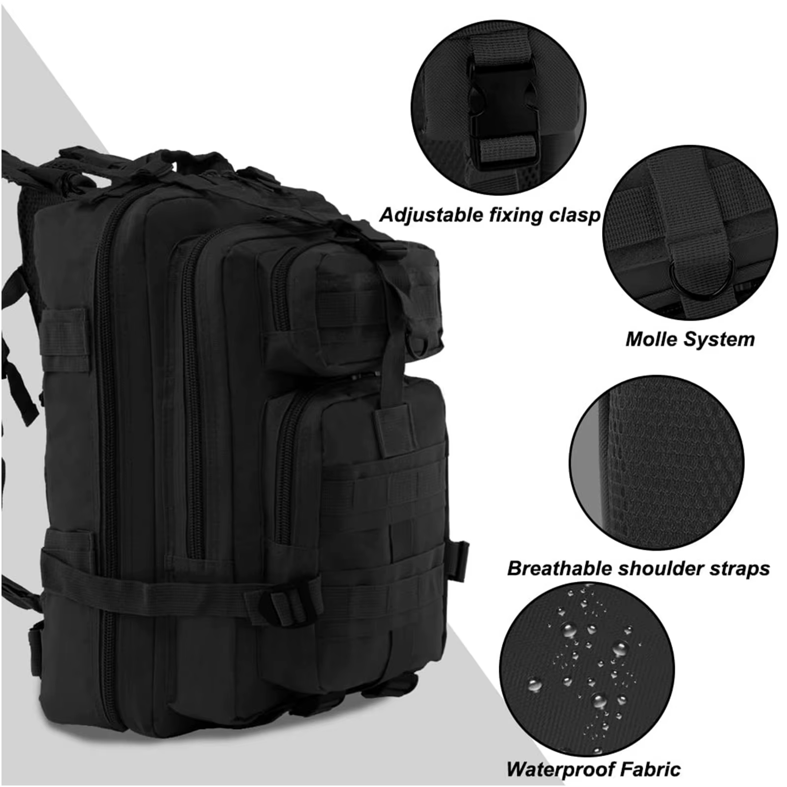 Mochila táctica grande de asalto de 3 días, bolsa Molle Bugout, mochila para senderismo, viajes de escalada - imagen 5