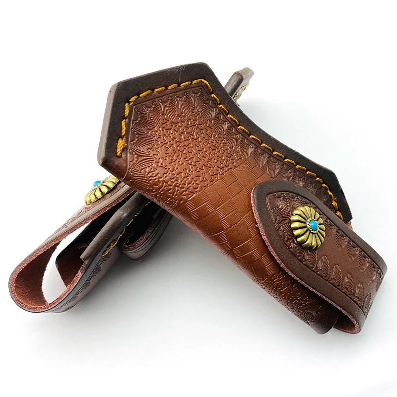 Funda para cuchillo plegable de cuero de vaca de primera capa, herramientas EDC, funda con hebilla turquesa, funda para la cintura, bolsa y pantalones, 1 unidad - imagen 4