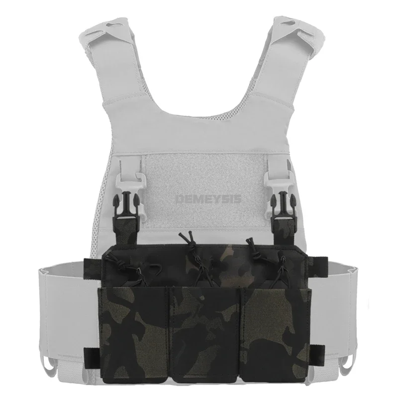 Bolsas tácticas Triple para revistas, soporte para Mag 5,56, 5,45, 7,62, Panel de bucle de gancho de bolsillo para chaleco de aparejo de pecho de caza - imagen 3