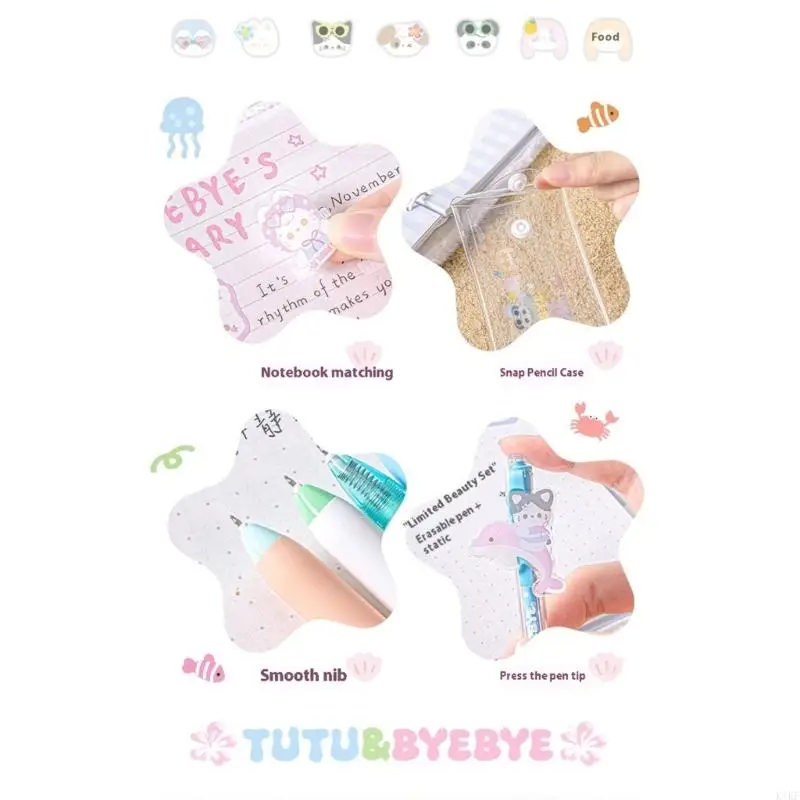 8pcs bolígrafo gel retráctil con estuche lápiz pegatinas 0.5 mm Tintas dibujos animados tintas gel K1KF - imagen 4