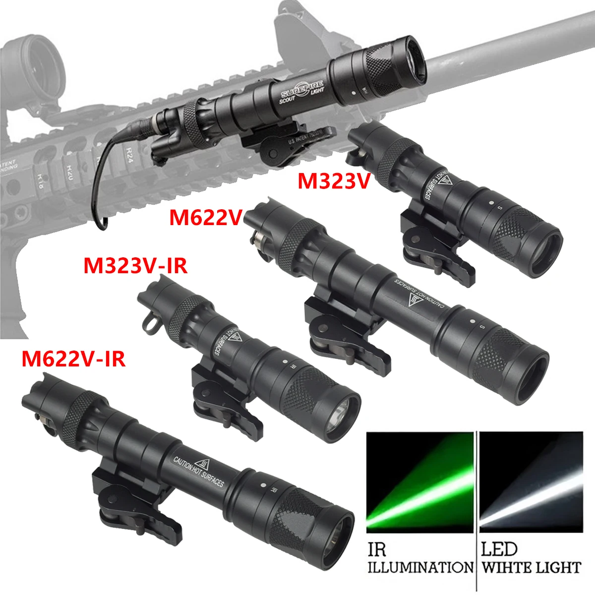 Luz de armas tácticas SureFire M600 M622V M323V IR Llluminator LED linterna de luz blanca con Base de liberación rápida compatible con riel de 20MM - imagen 3