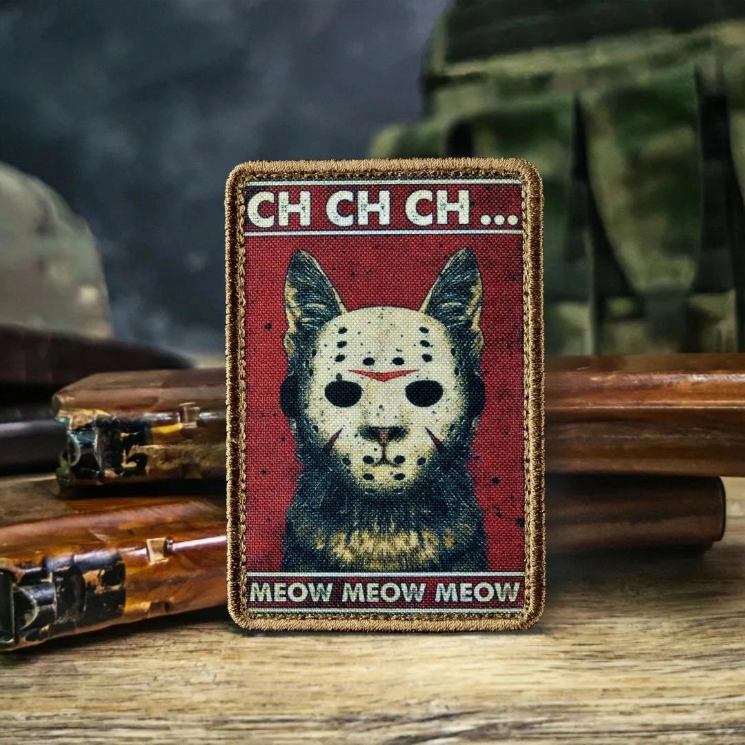 "Meow Meow Meow" Jason Cat Black Friday Mask Parche del ejército moral Emblema táctico militar Parches impresos para pegatina de mochila - imagen 4
