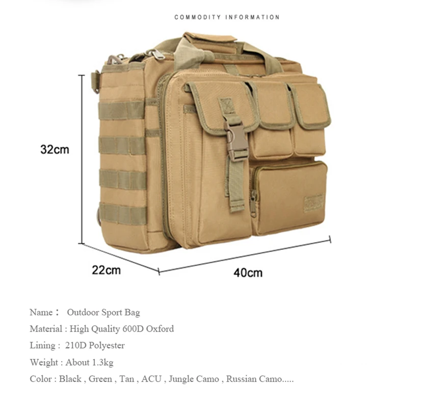 Mochila para exteriores, bolso cruzado de nailon Molle, maletín portátil para ordenador portátil, bolsa de senderismo multifuncional para caza táctica militar - imagen 3