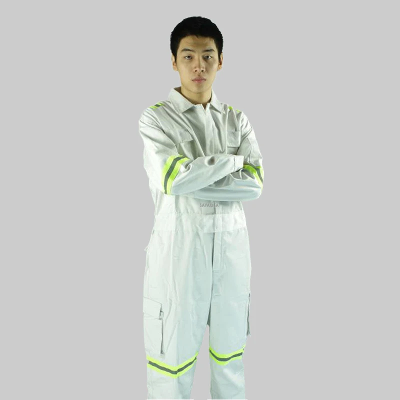Ropa de trabajo Hi Vis para hombre, de algodón puro Mono Blanco, uniforme mecánico, monos de talla grande, ropa de trabajo, S-3XL - imagen 4