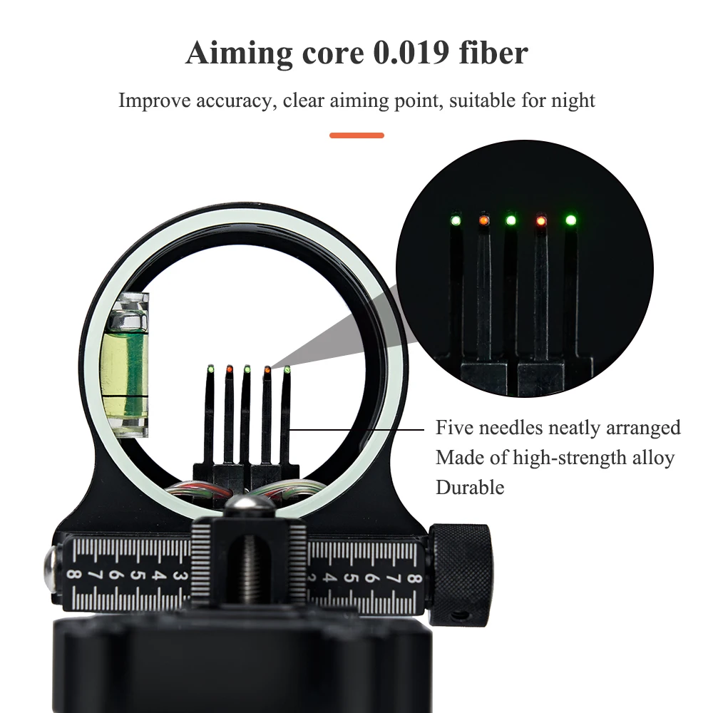 Toparchery mira de arco de 5 pines, vista de Metal completo, espaciado de Pin de puntería ajustable para tiro con arco compuesto/arcos recurvos, tiro de caza - imagen 4