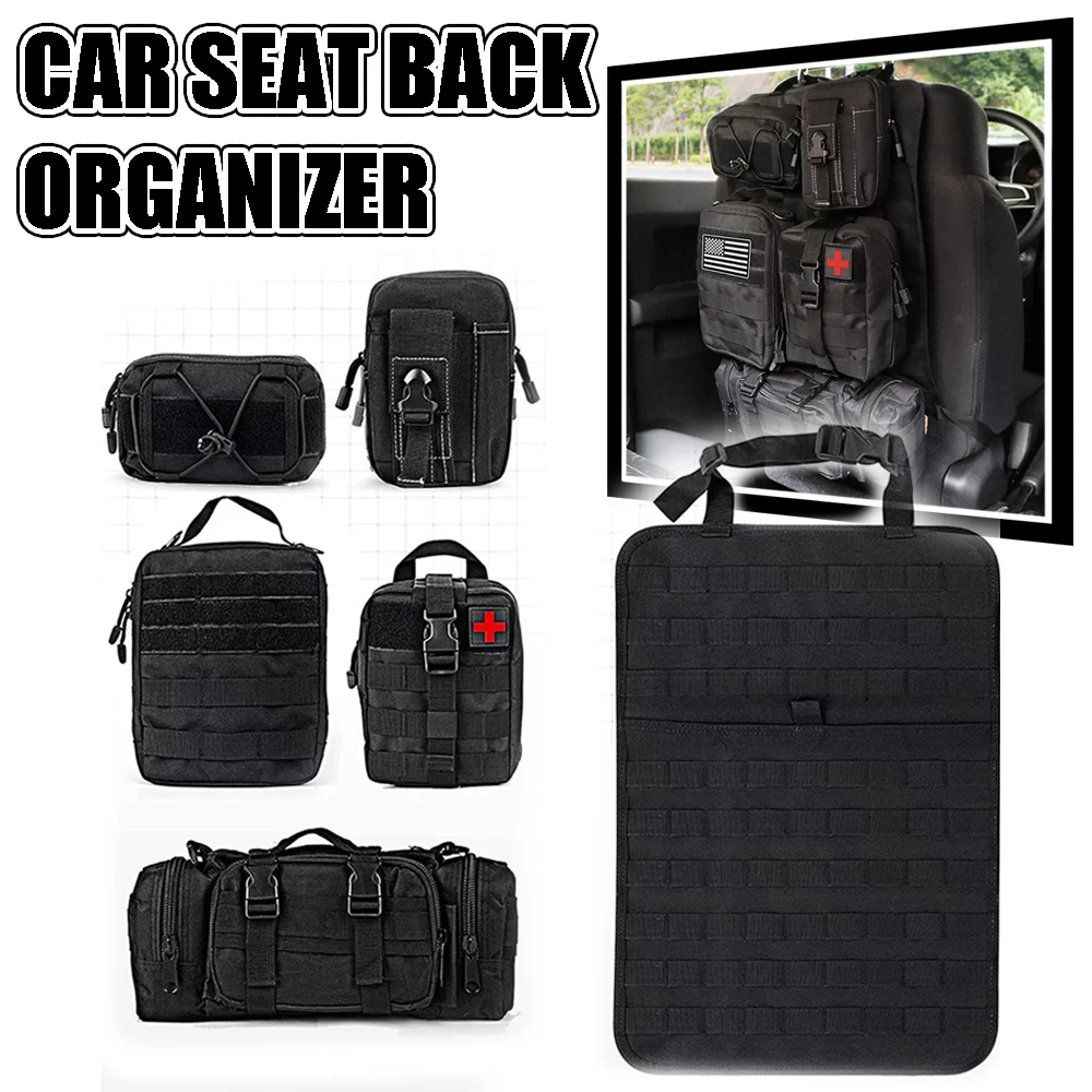 Organizador táctico para respaldo de asiento de coche con 5 bolsas Molle desmontables, organizador de Panel de vehículo táctico mejorado apto para la mayoría de los vehículos
