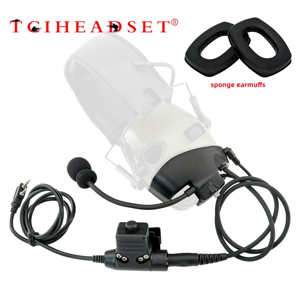 Kit de micrófono y auriculares tácticos con orejeras de espuma PTT tácticas para Howard Leight Impact, auriculares para deportes al aire libre, tiro y caza - imagen 3