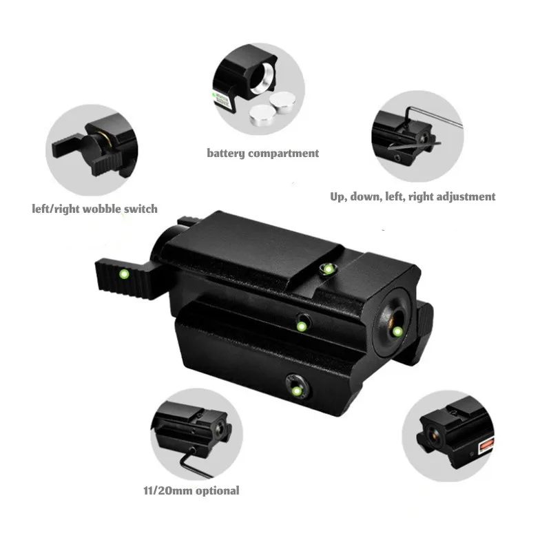 Mira láser verde roja con riel Picatinny de 11/20 mm para caza
