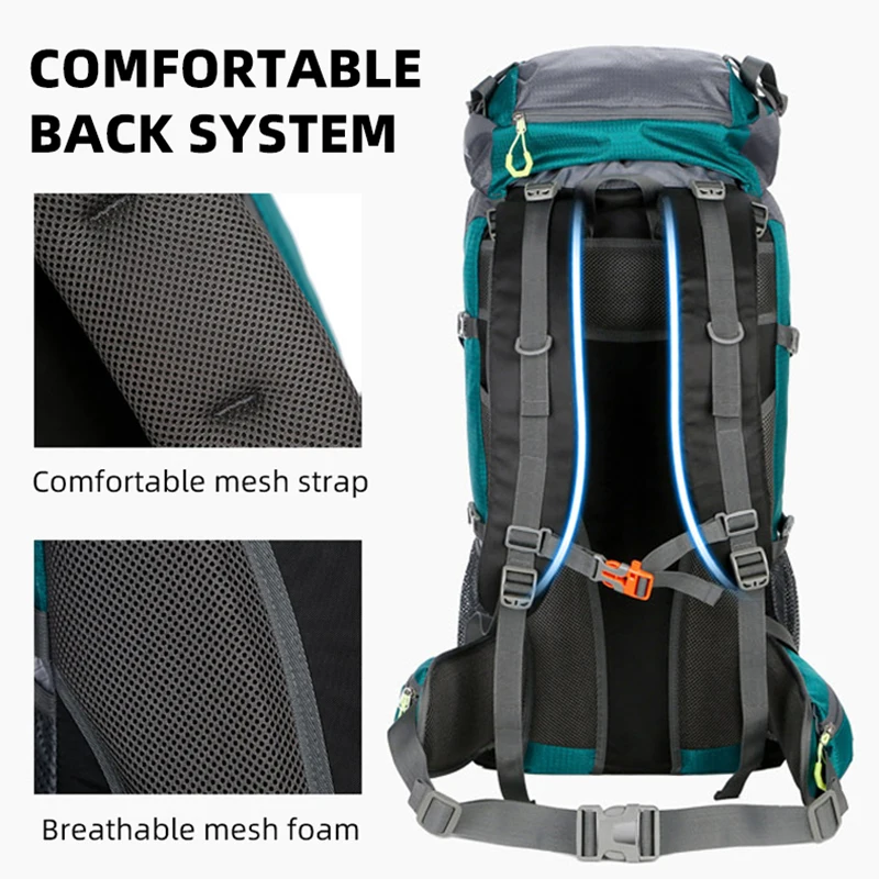 Mochila de Camping de 75L, bolsa de viaje para hombre con cubierta para lluvia, mochila para senderismo al aire libre, bolsas de montañismo, mochila grande para equipaje deportivo - imagen 5