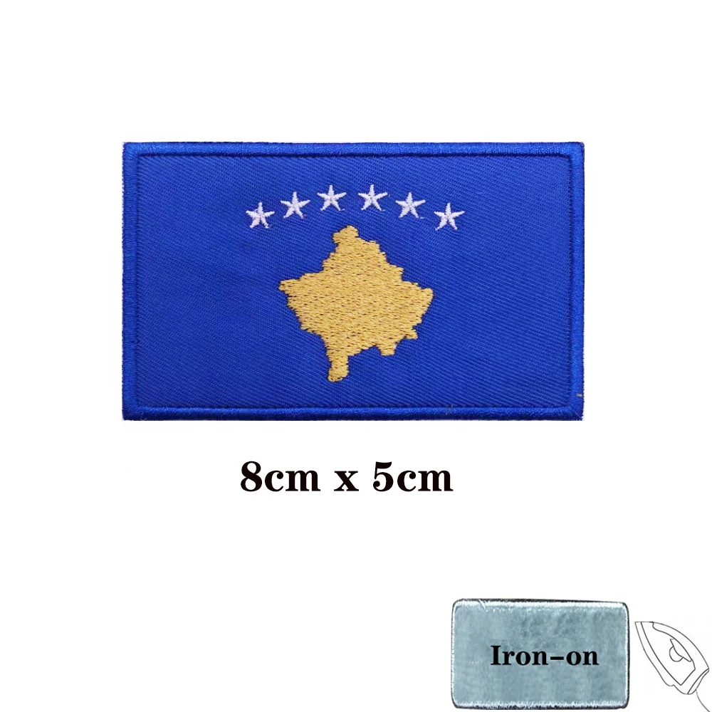 Parches de bandera de Kosovo, brazalete, parche bordado, gancho y bucle, insignia bordada, raya militar - imagen 2